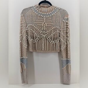Donnee Par Diex Pearl Rhinestone Crop Top